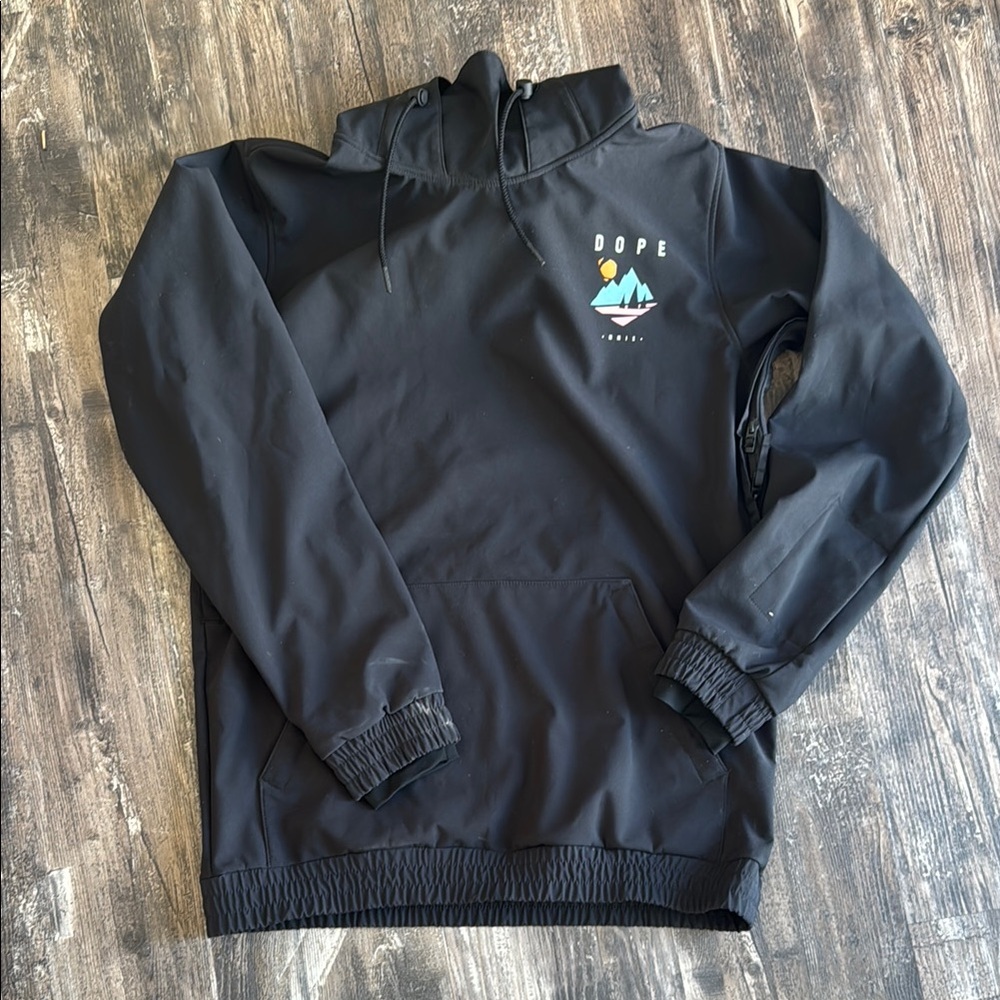 DOPE Black Ski & Snowboard Pullover Jacket with Mountain Graphic